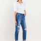 High Rise Distressed Cuffed Boyfriend Jeans