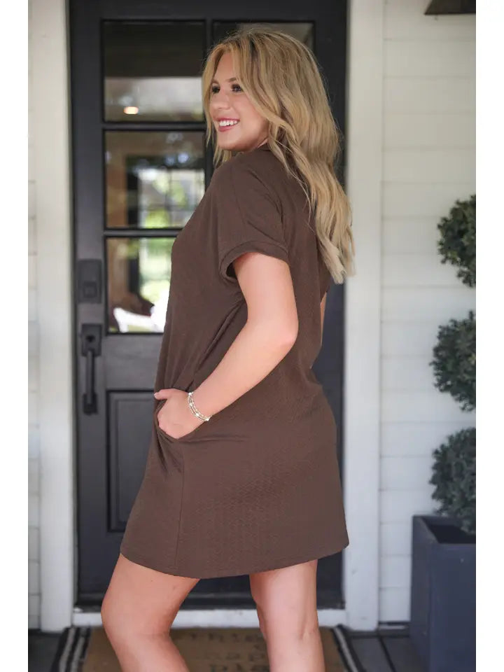 Ezra Textured Zipper Dress - Chocolate