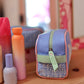 Handle Cosmetic Bag - 'baby' Embroidered (Periwinkle/Coral)
