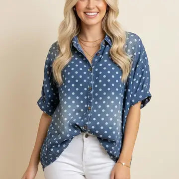 Polka Dot Dark Denim Top