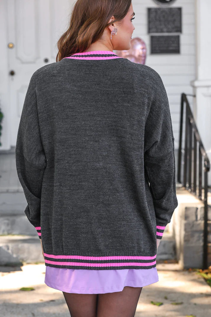 Chenille Patch Candy Hearts Relaxed Cardigan