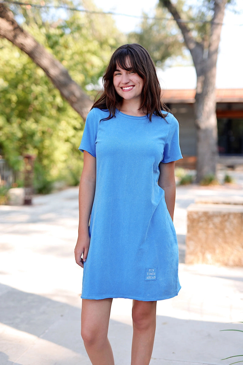 Mineral Wash Dress - Fun Times Ahead (Cobalt)