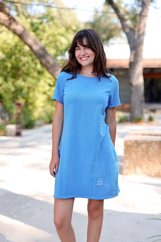 Mineral Wash Dress - Fun Times Ahead (Cobalt)