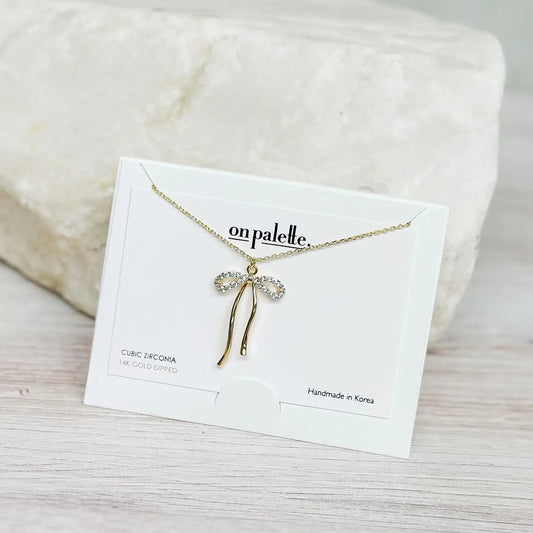 Crystal Bow Pendant Necklace - Gold