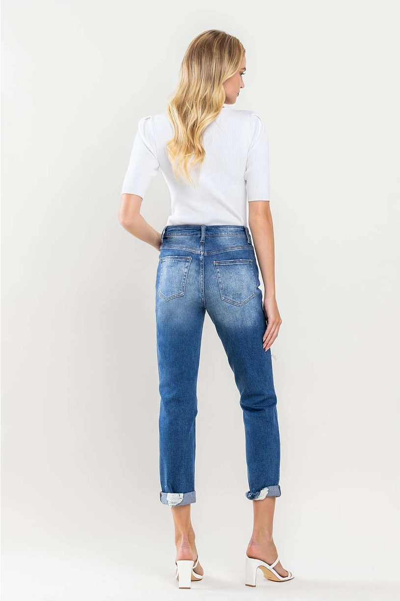 High Rise Distressed Cuffed Boyfriend Jeans