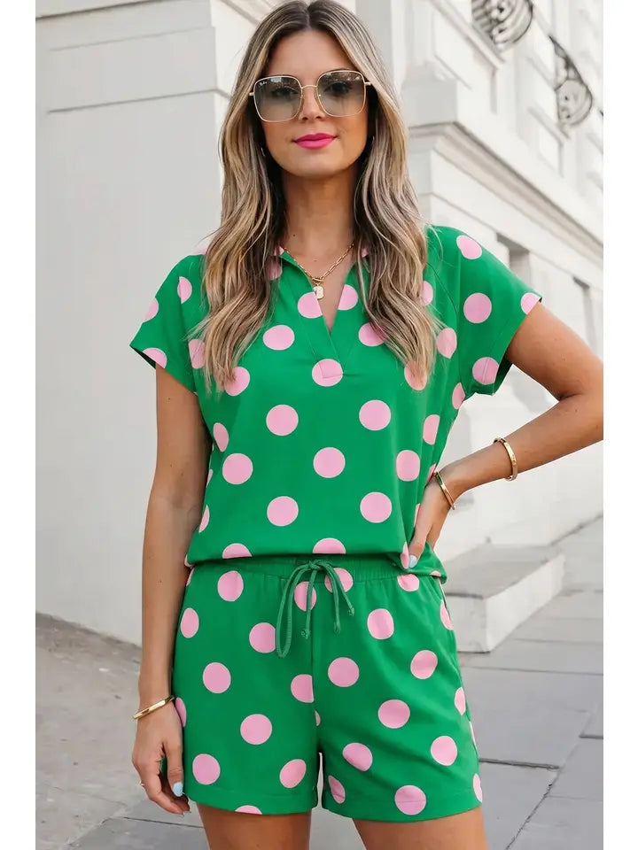 Polka Dot V-neck Shorts Set