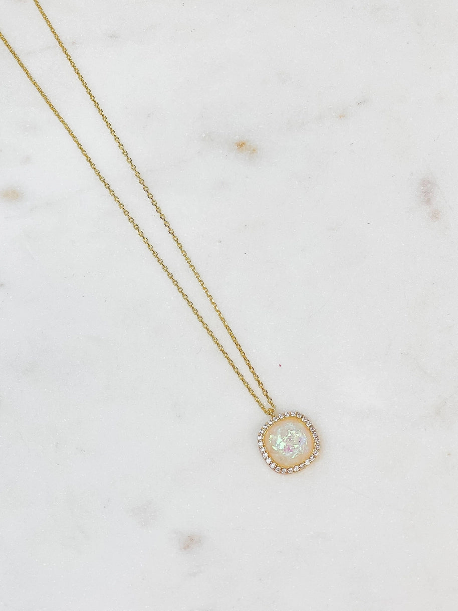 Gold Dipped Shimmering Stone Pendant Necklace
