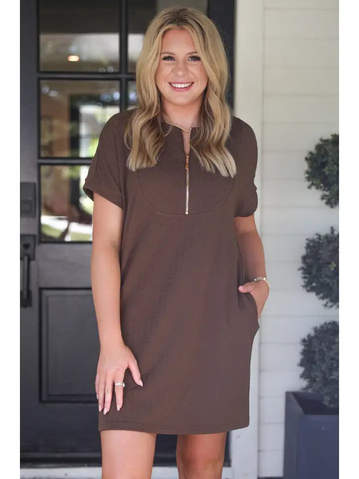 Ezra Textured Zipper Dress - Chocolate