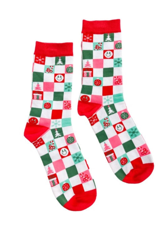 Checkered Christmas Socks