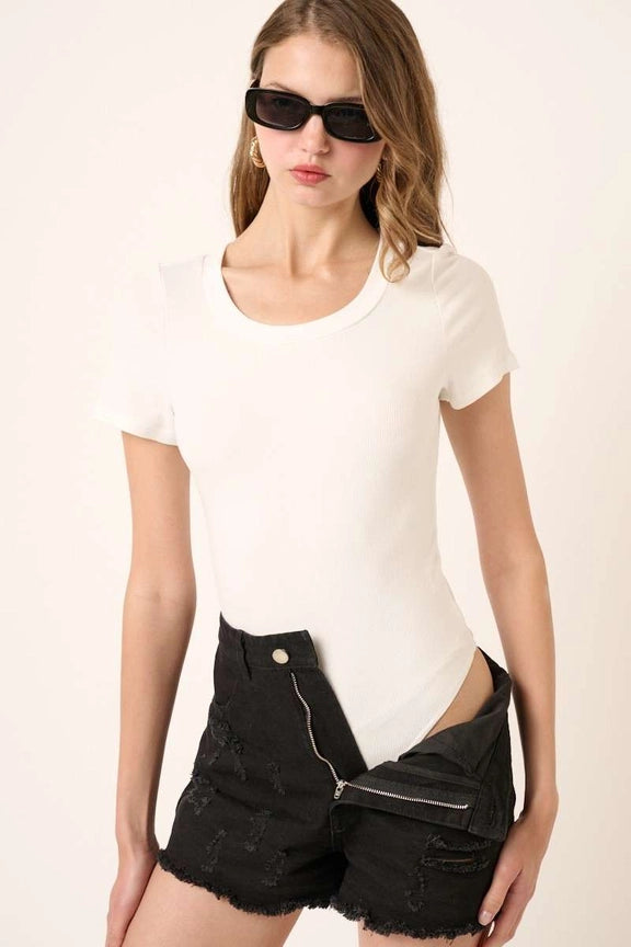 Round Neck Tee Bodysuit- Ivory