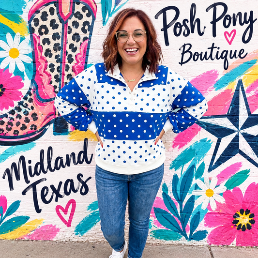 Friday Night Lights Blue Polka Dot Pullover