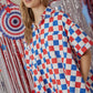 Red White and Blue Checker Print Shirt Dress