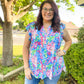 Blue Floral Flutter Sleeve Top