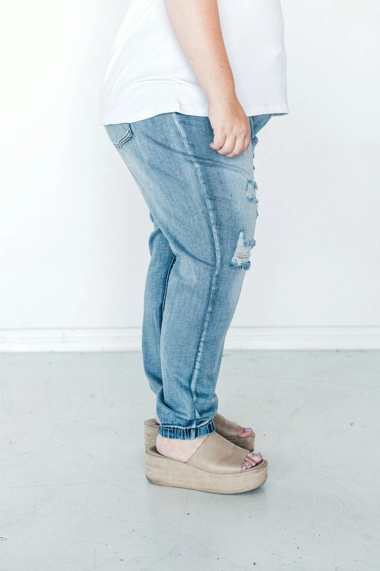 Plus Size Casual Jeans Women's Plus Tie Front Elastic Waist - Temu