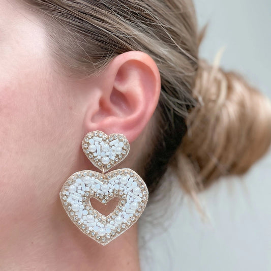 Sparkly Beaded Double Heart Earring