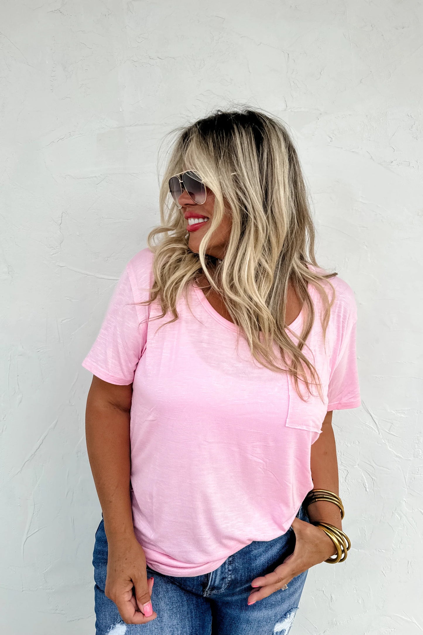 Riley Boyfriend Patch Pocket Tee - Pink