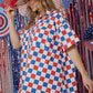 Red White and Blue Checker Print Shirt Dress