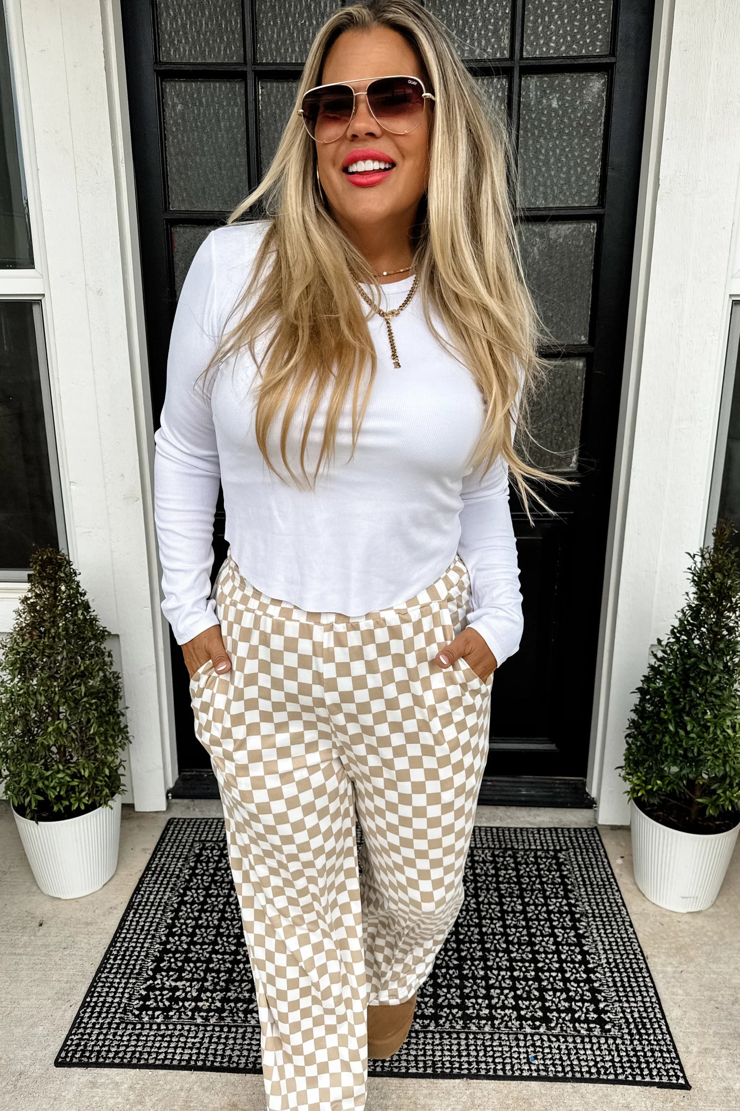 Bold Block Checkered Pants - Neutral