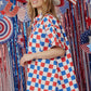 Red White and Blue Checker Print Shirt Dress