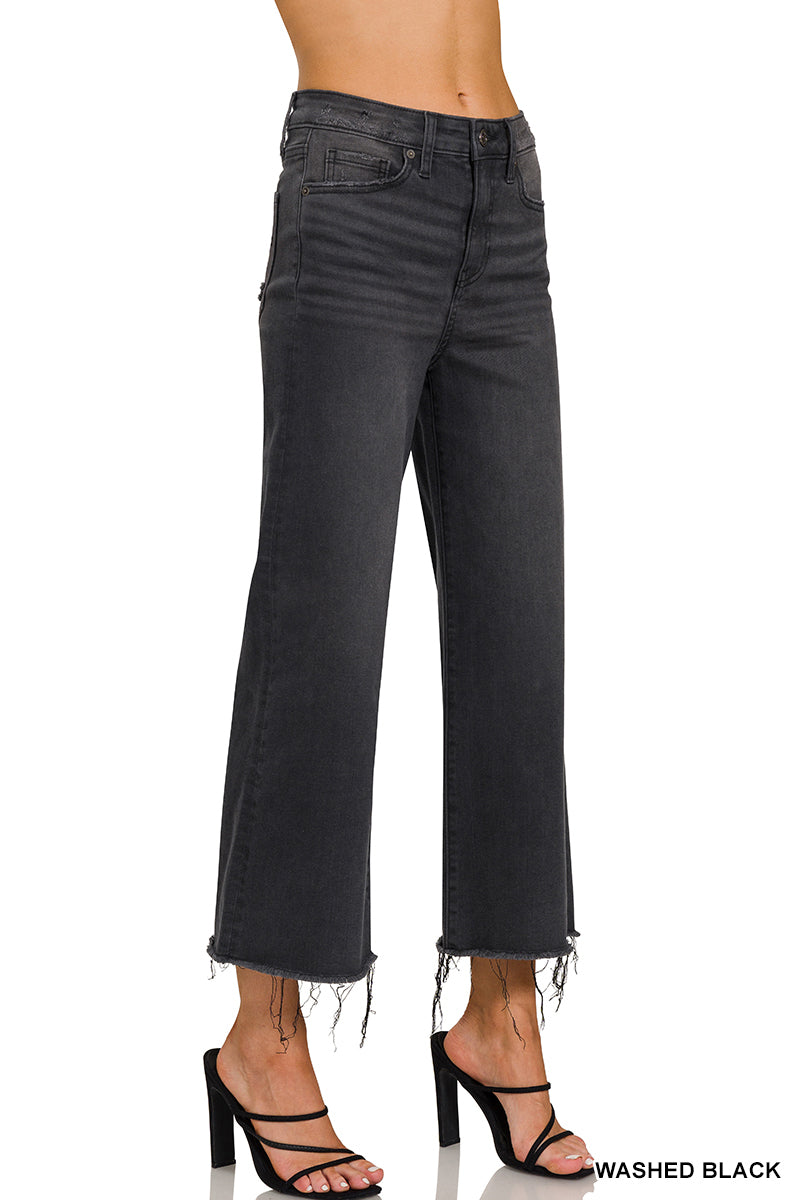 High Rise Washed Black Cropped Jeans