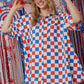 Red White and Blue Checker Print Shirt Dress