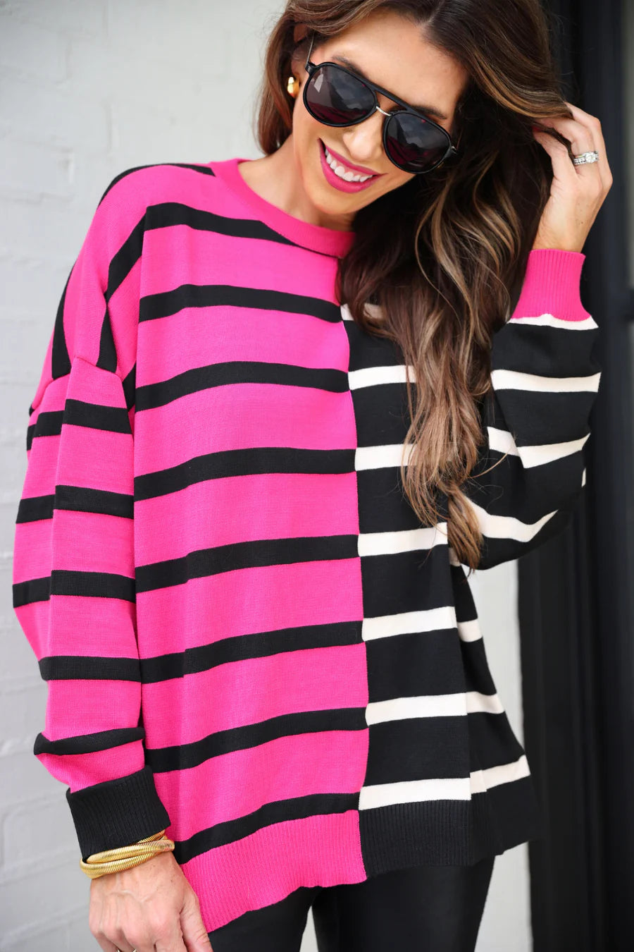 Parker Striped Sweater- Pink/Black