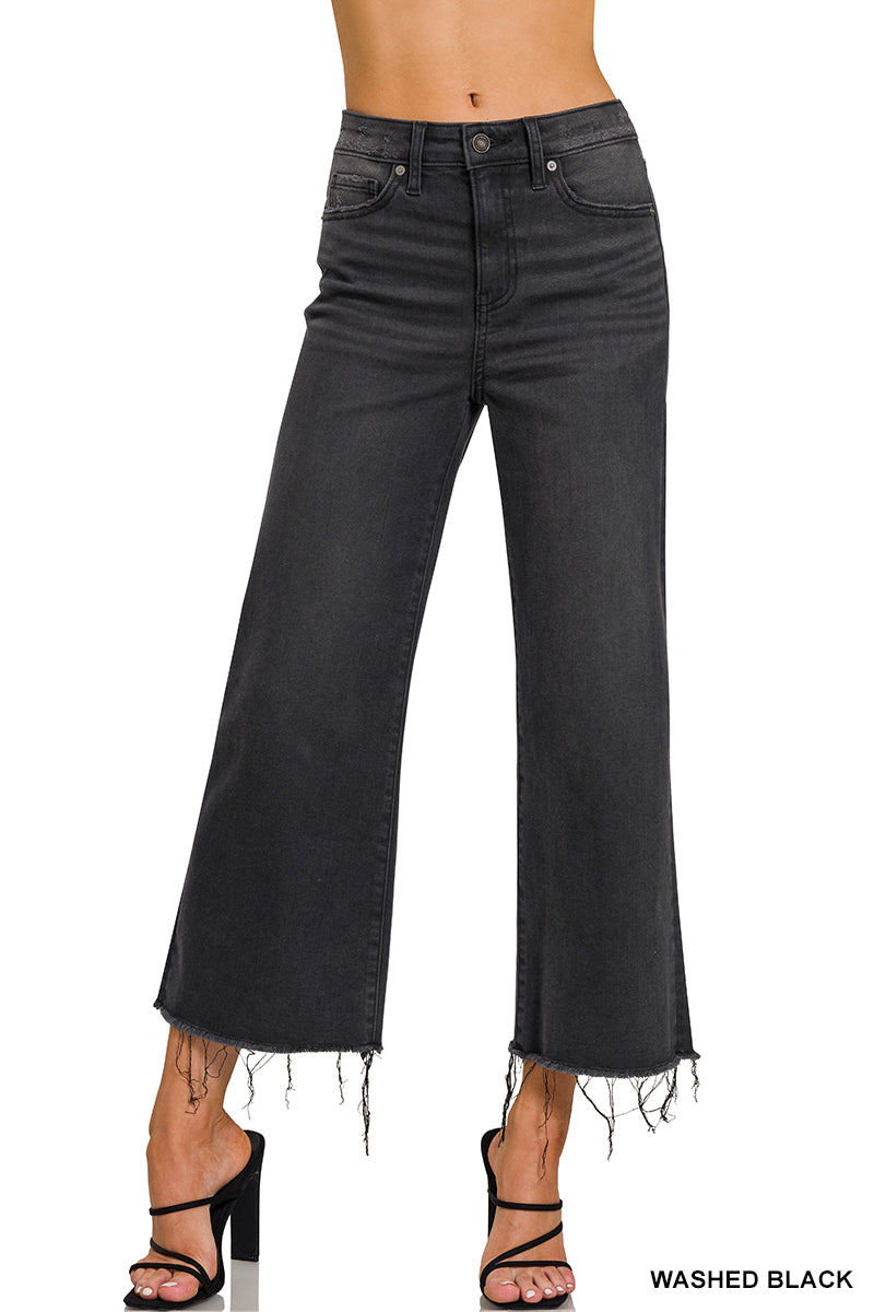 High Rise Washed Black Cropped Jeans