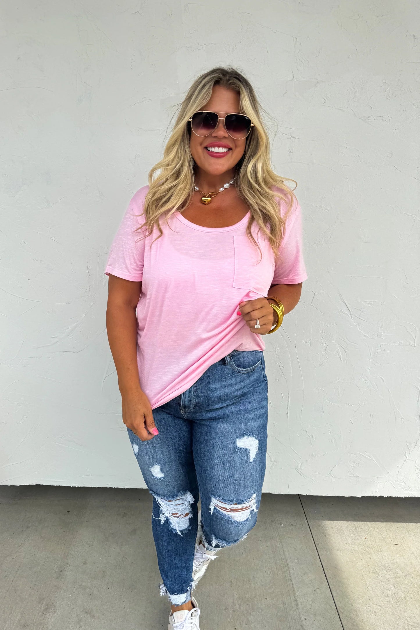 Riley Boyfriend Patch Pocket Tee - Pink