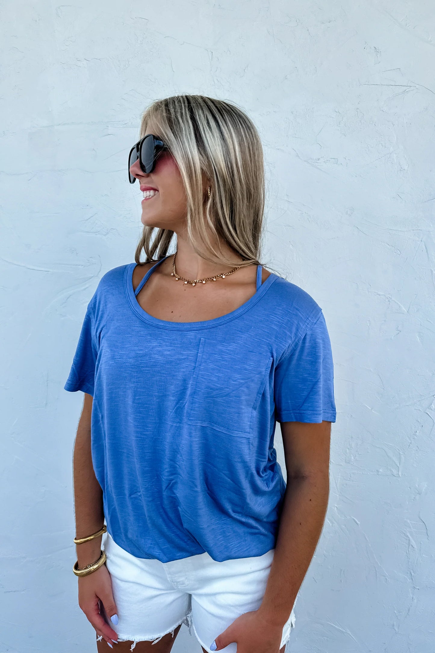 Riley Boyfriend Patch Pocket Tee - Blue