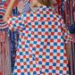 Red White and Blue Checker Print Shirt Dress