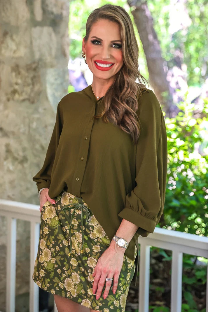 Sloane Button Up Top- Olive