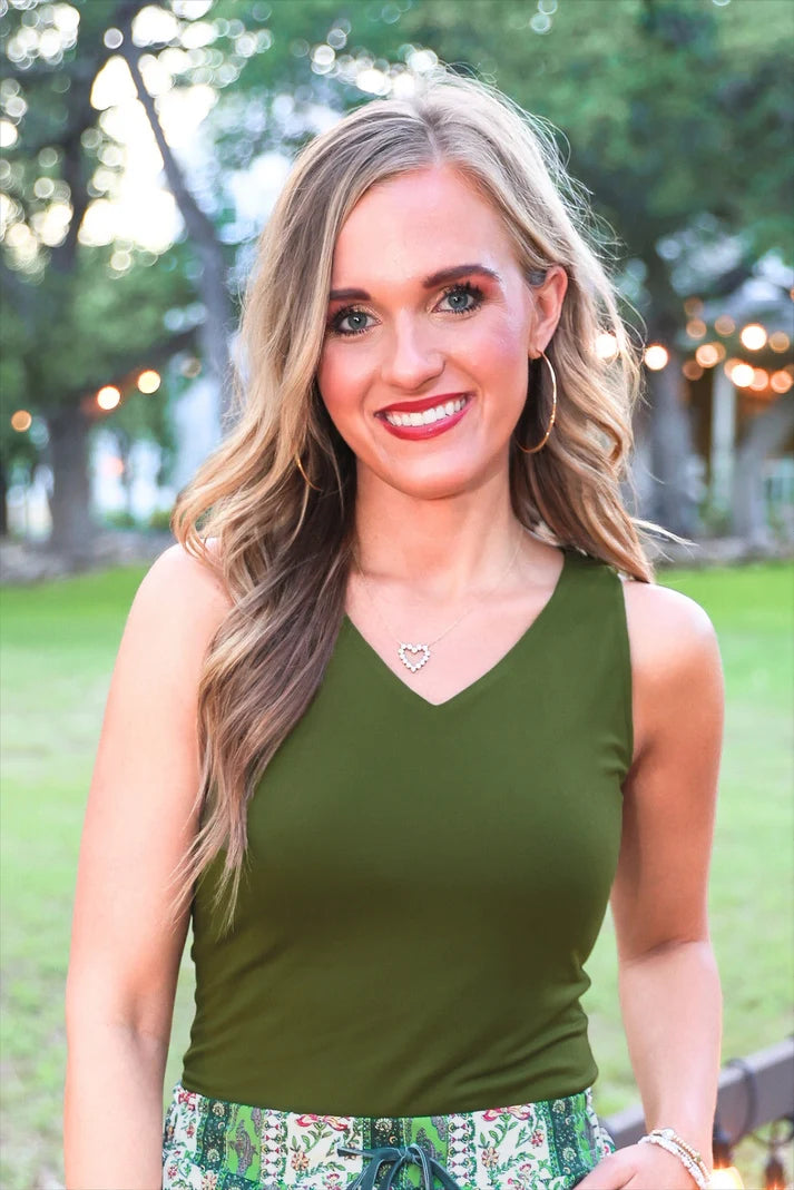 Haven V-Neck Bodysuit- Olive