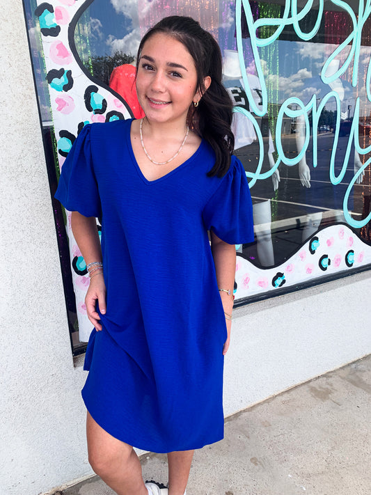 Puff Sleeve Mini Dress- Royal