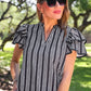 Layla Striped Flutter Sleeve Blouse- Black