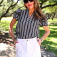 Layla Striped Flutter Sleeve Blouse- Black