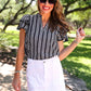 Layla Striped Flutter Sleeve Blouse- Black