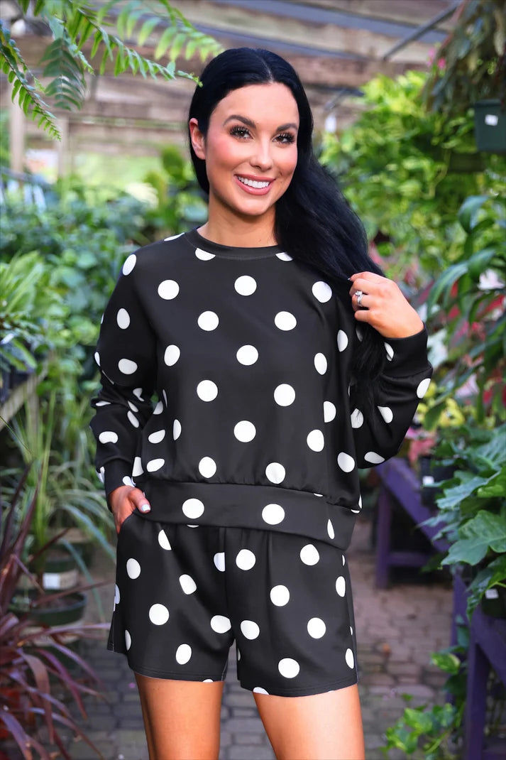 Luna Luxe Pullover Set- After Dark Polka Dot