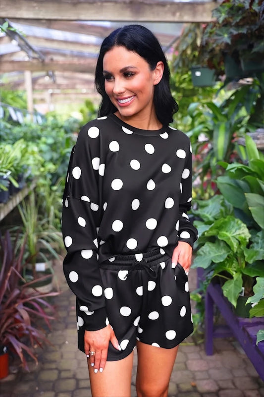 Luna Luxe Pullover Set- After Dark Polka Dot
