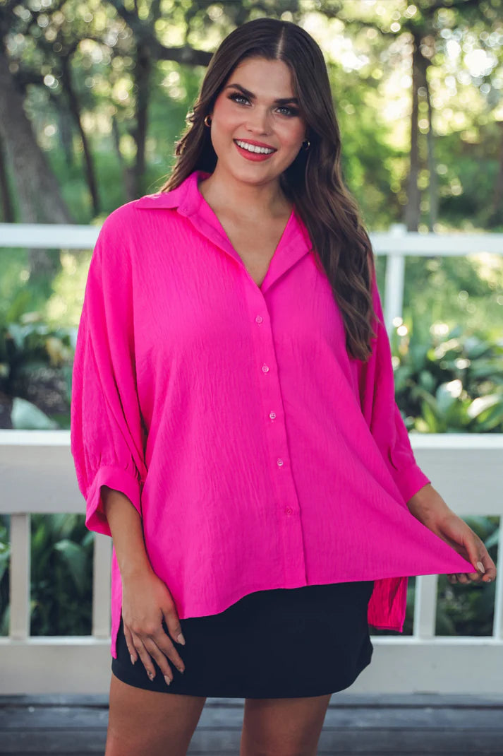 Sloane Button Up Top- Pink