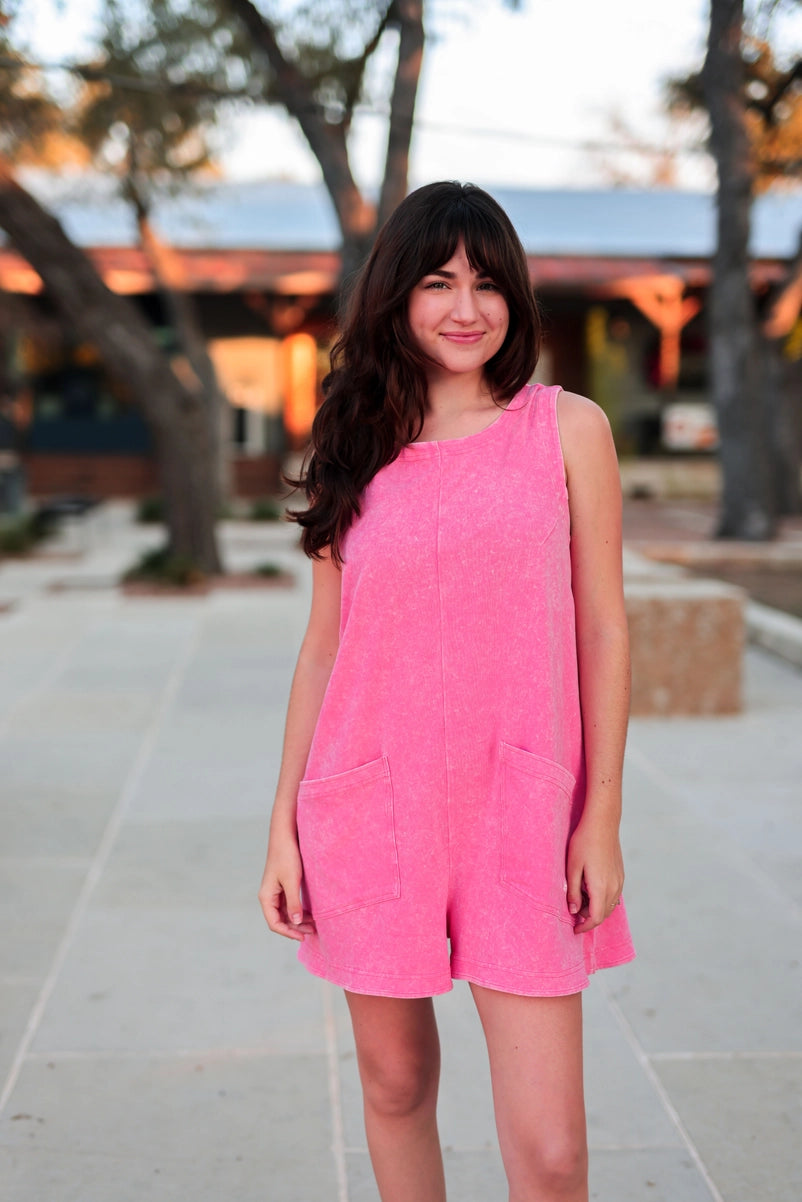 Effortless Mineral Wash Romper - Bright Coral