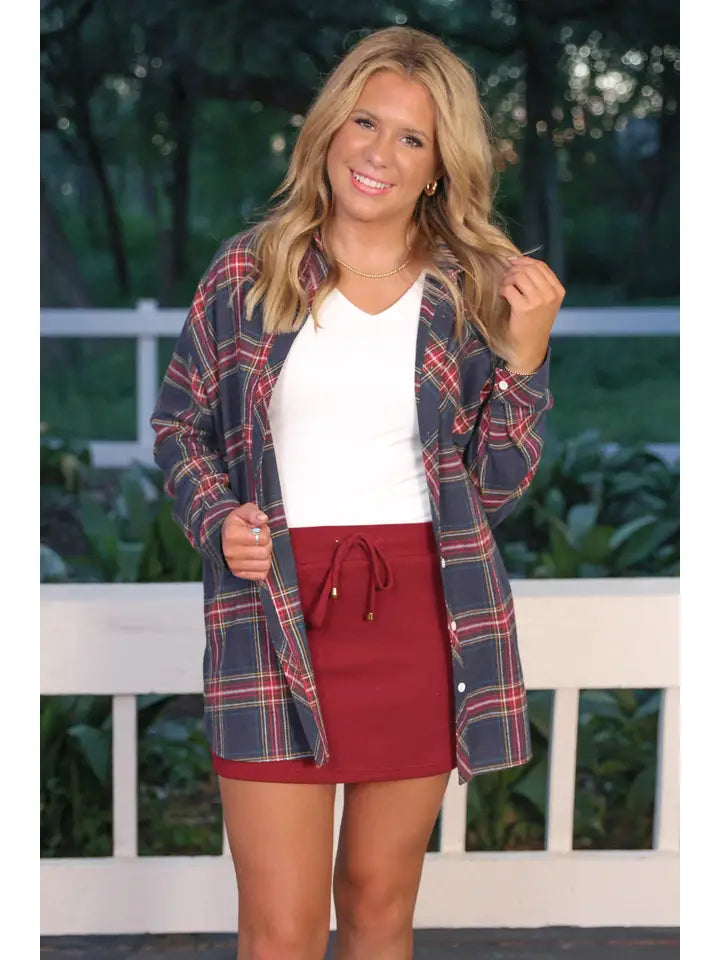 Lola Flannel Tunic Top - Navy