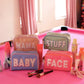 Handle Cosmetic Bag - 'baby' Embroidered (Periwinkle/Coral)
