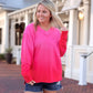 Terry V-Neck Pullover- Cherry Pink