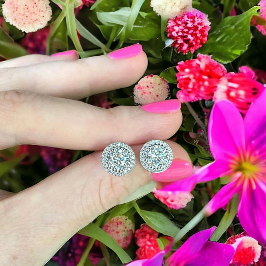 CZ Halo Stud Earrings