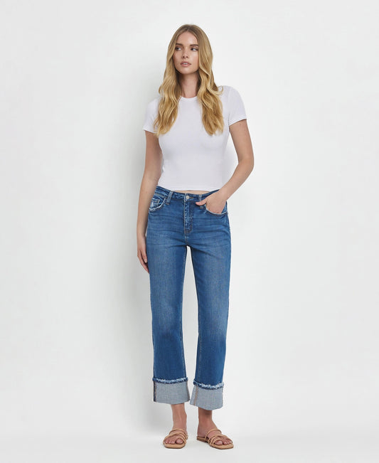 High Rise Cuffed Straight Jeans