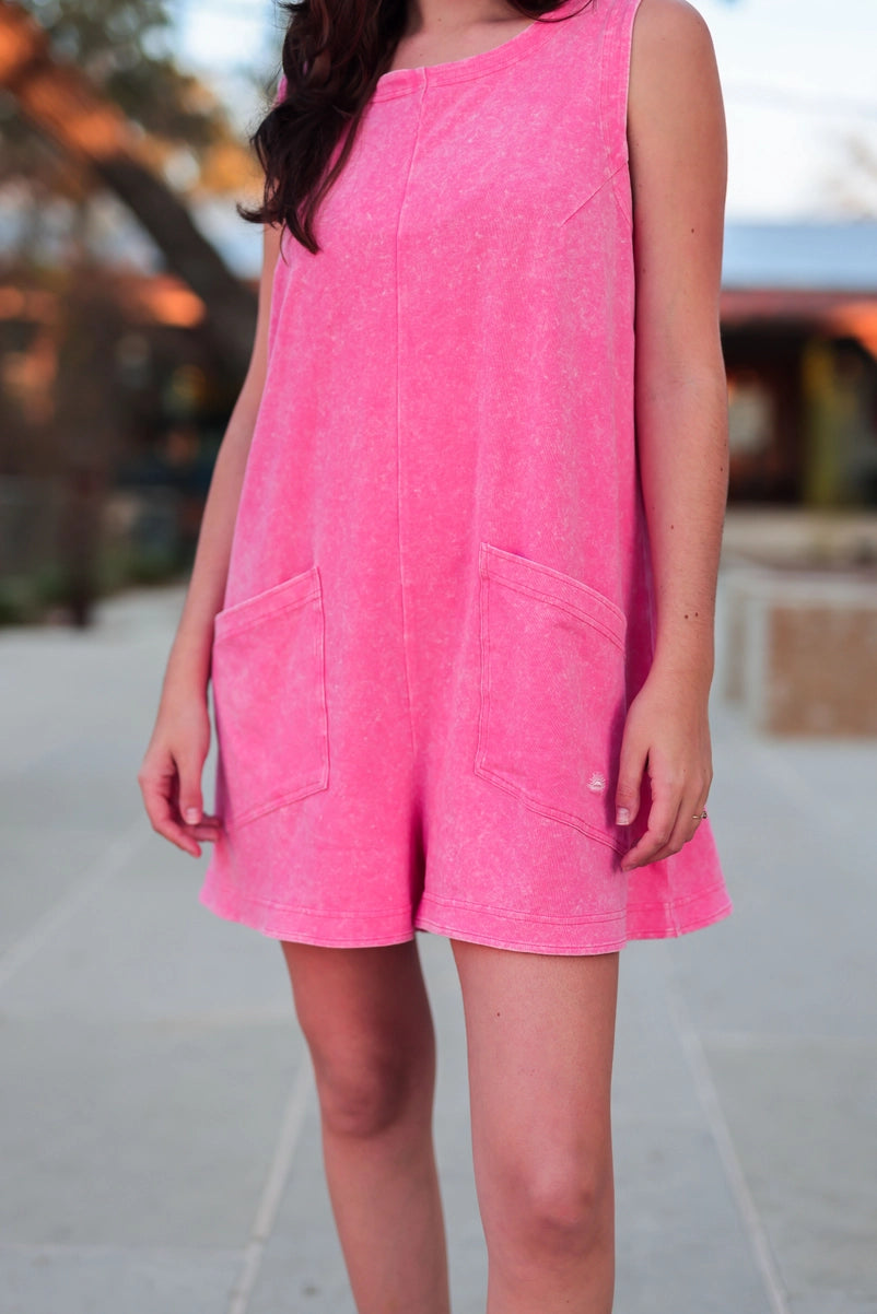 Effortless Mineral Wash Romper - Bright Coral