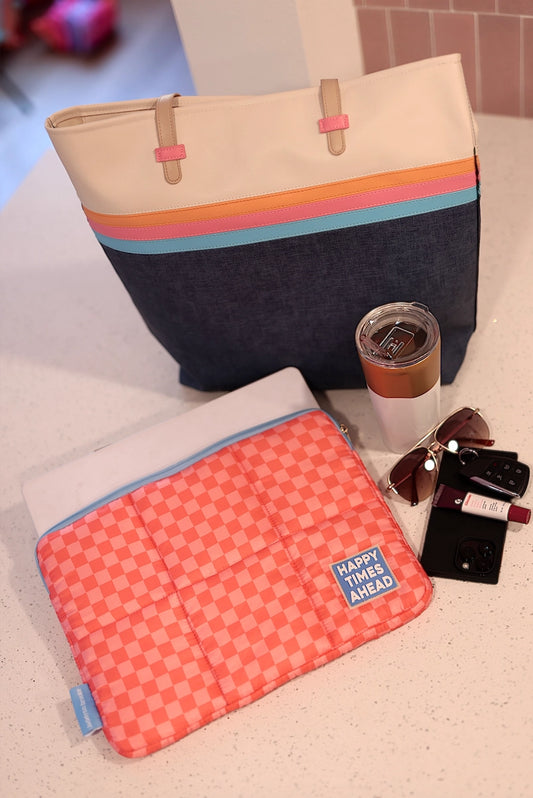 Puffer Laptop Sleeve - Happy Times Ahead (Pink/Orange/Blue)