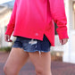 Terry V-Neck Pullover- Cherry Pink
