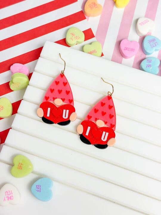 'i Heart You' Gnome Dangle Earrings