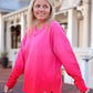 Terry V-Neck Pullover- Cherry Pink